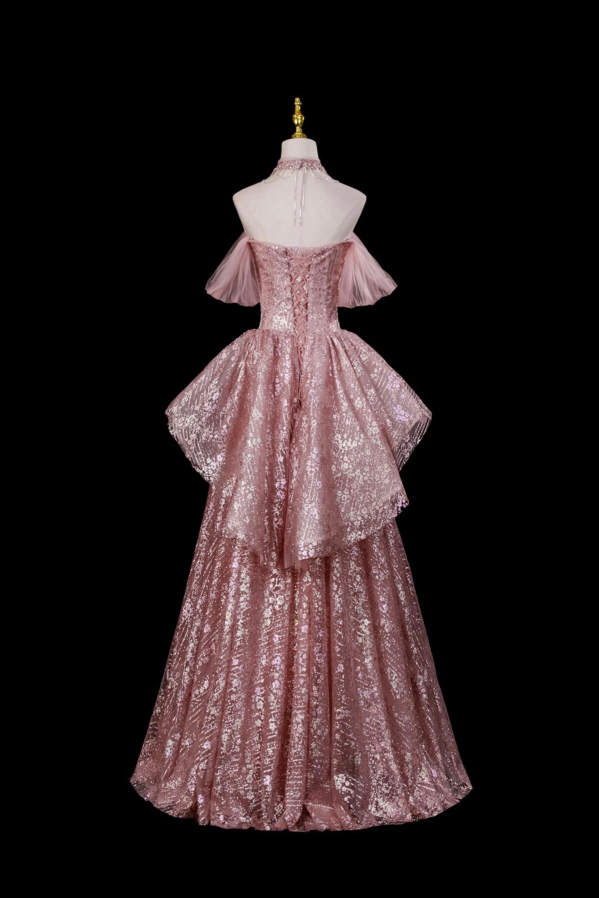 Sparkly Tulle Sequins Formal Evening Gown, A-Line Party Dress