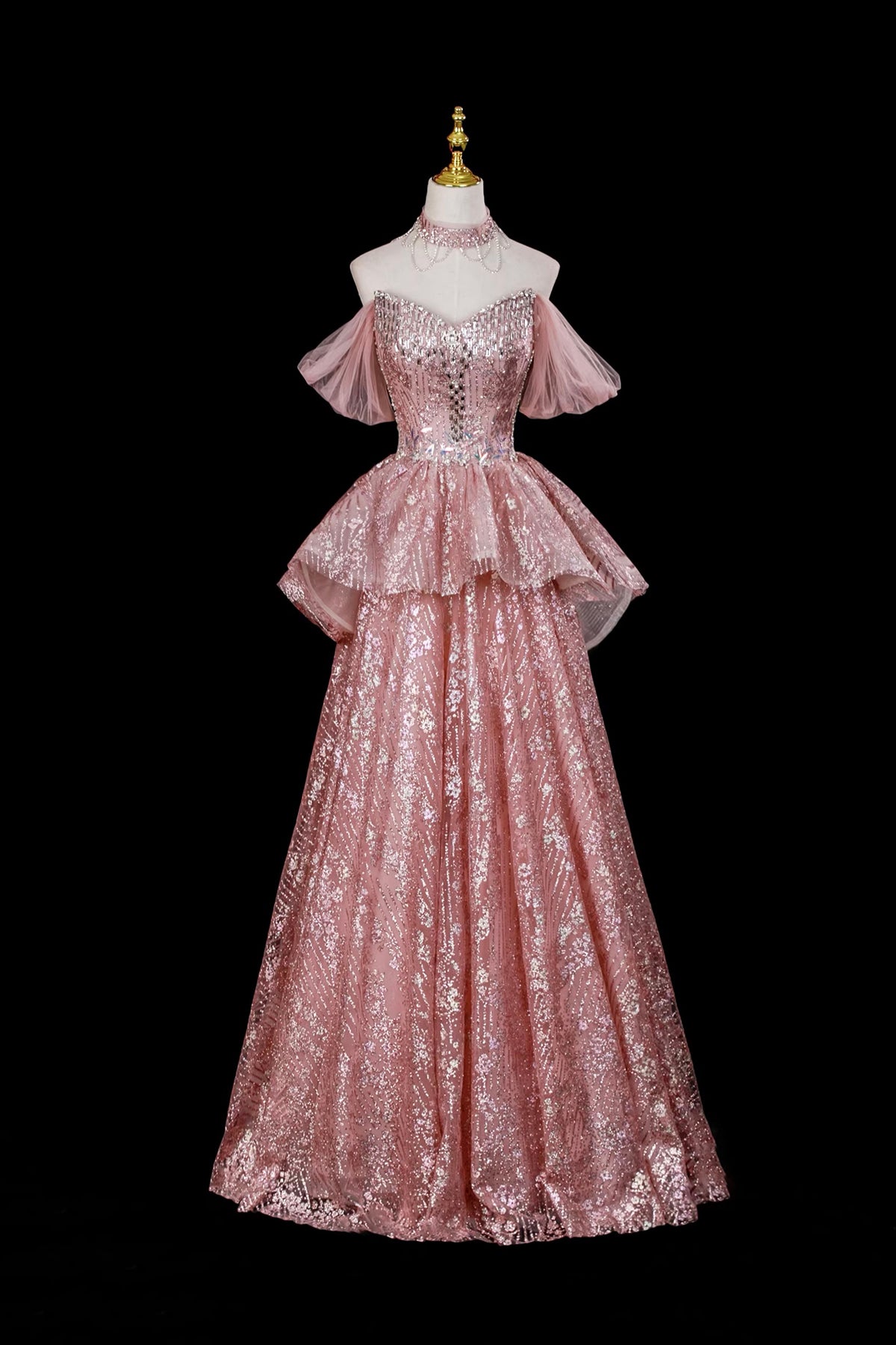 Sparkly Tulle Sequins Formal Evening Gown, A-Line Party Dress