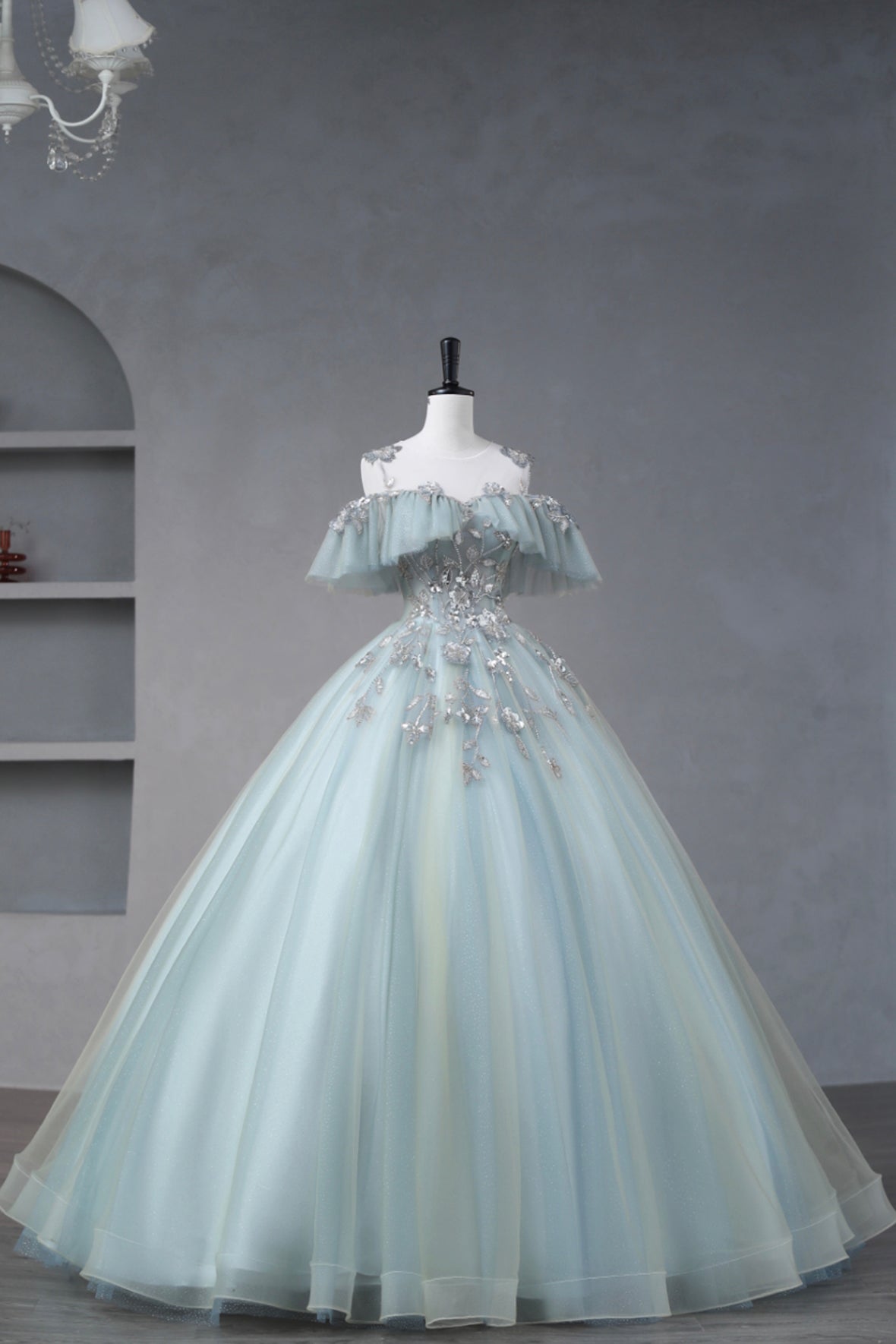 Beautiful Tulle Sequins Long Prom Dresses, Off the Shoulder Princess Party Dresses