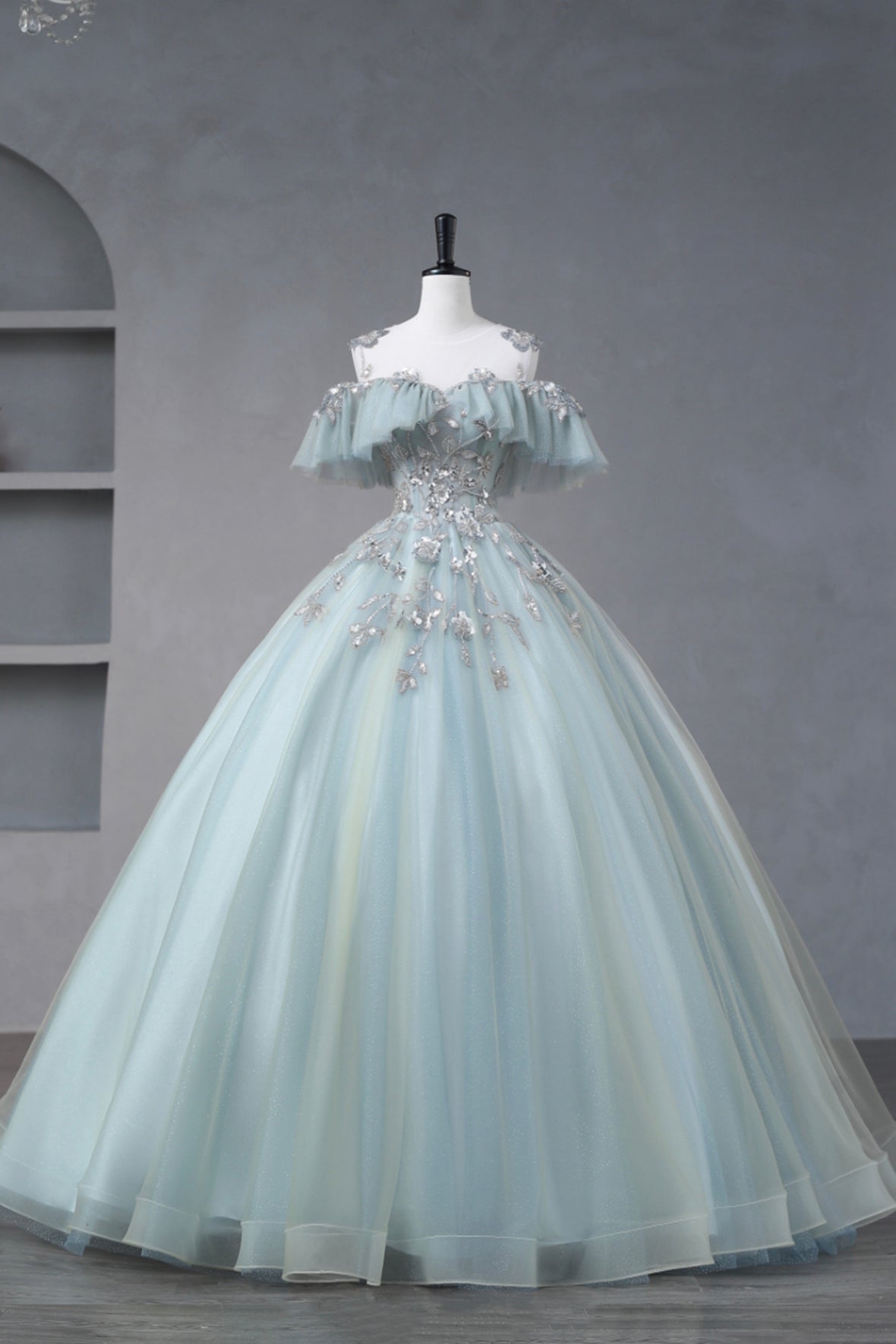 Beautiful Tulle Sequins Long Prom Dresses, Off the Shoulder Princess Party Dresses
