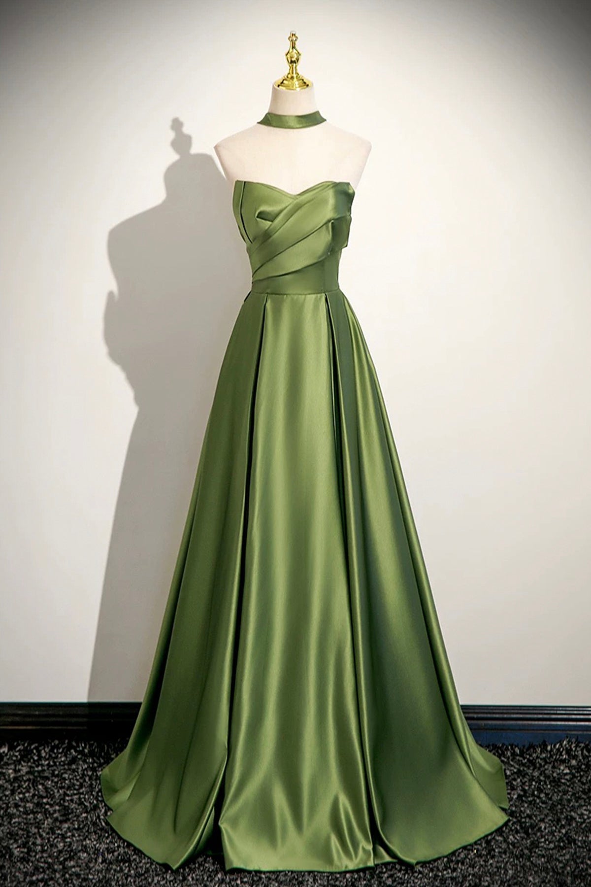 Green Satin Long A-Line Prom Dress, Lovely Strapless Evening Dress