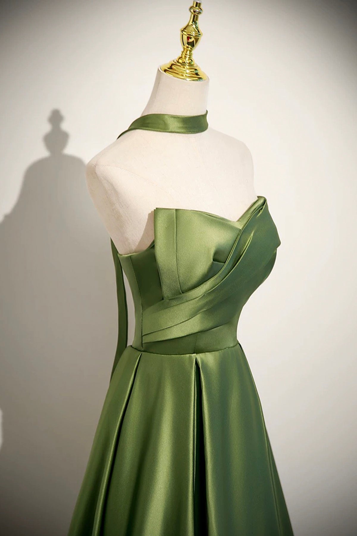 Green Satin Long A-Line Prom Dress, Lovely Strapless Evening Dress