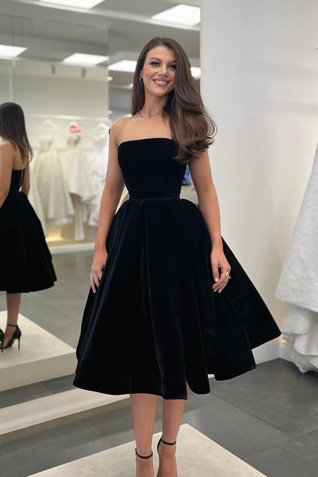 Strapless Dress Black Special Occasion Dresses Short Black Velvet