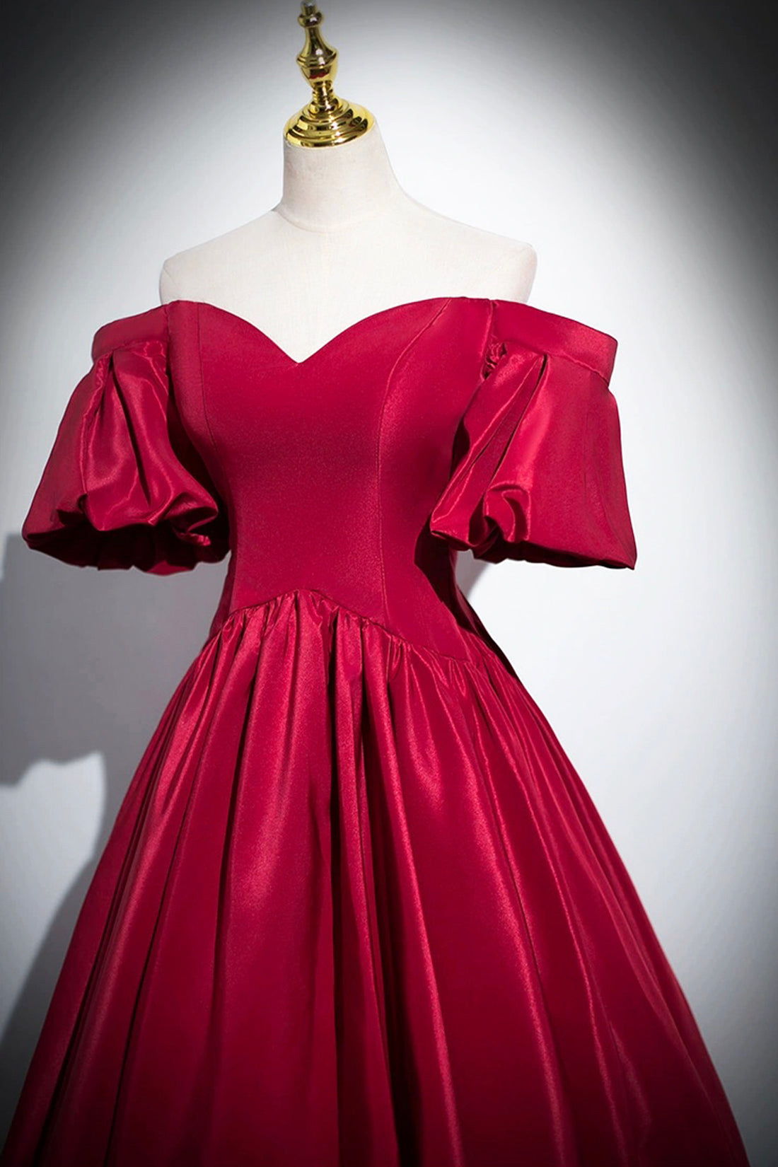 Burgundy Satin Floor Length A-Line Prom Dress, Off the Shoulder Evening Party Dress