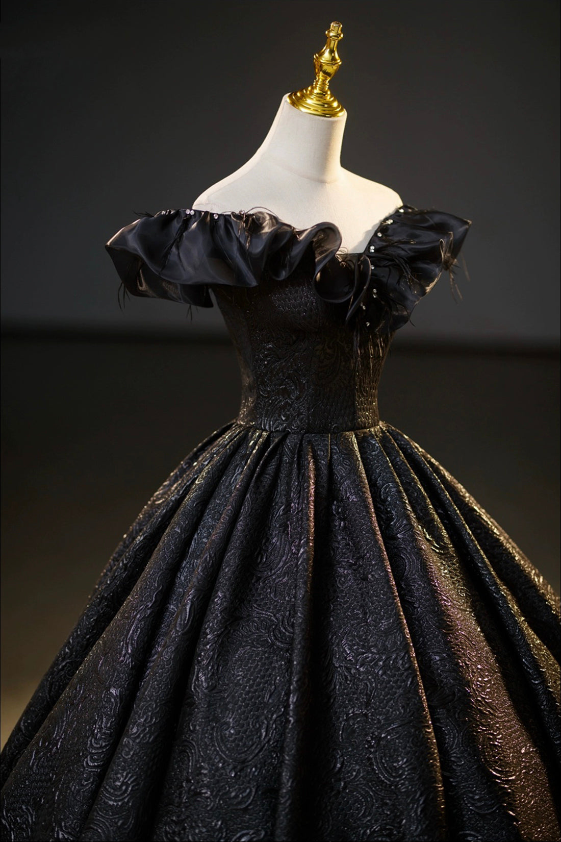 Black Floor Length V-neck Off the Shoulder Formal Dress, Black A-Line Evening Dress