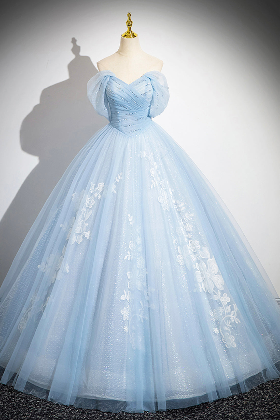 Blue Tulle Lace Long Prom Dress, Off the Shoulder Evening Party Dress Blue Tulle Lace Long Prom Dress, Off the Shoulder Evening Party Dress