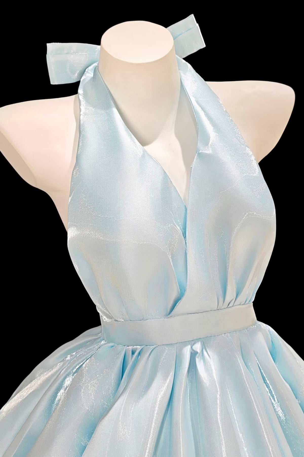 Light Blue Halter A-Line Party Dress, Lovely Blue V-Neck Homecoming Dress