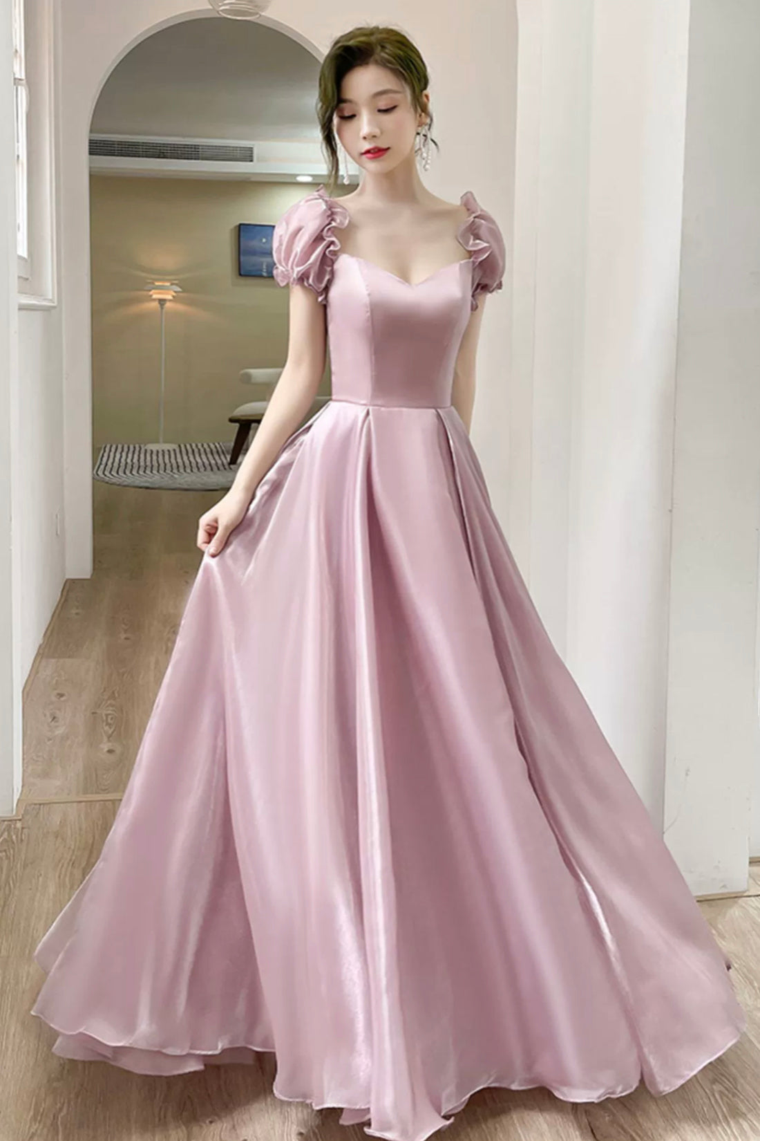 Lovely Soft Pink Floor Length Party Dress, Tulle A-Line Evening Prom D Lovely Soft Pink Floor Length Party Dress, Tulle A-Line Evening Prom D