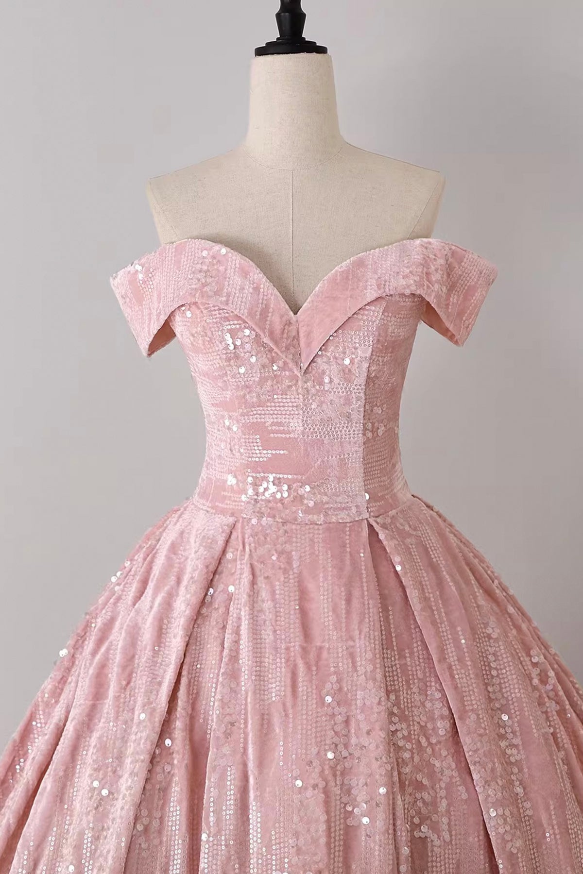Elegant Pink Off-the-Shoulder Sequin Ball Gown for Formal Events