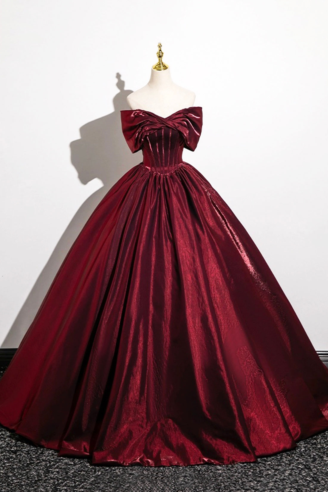 Burgundy Satin Long Prom Dress, Burgundy Off the Shoulder Evening Party Dress