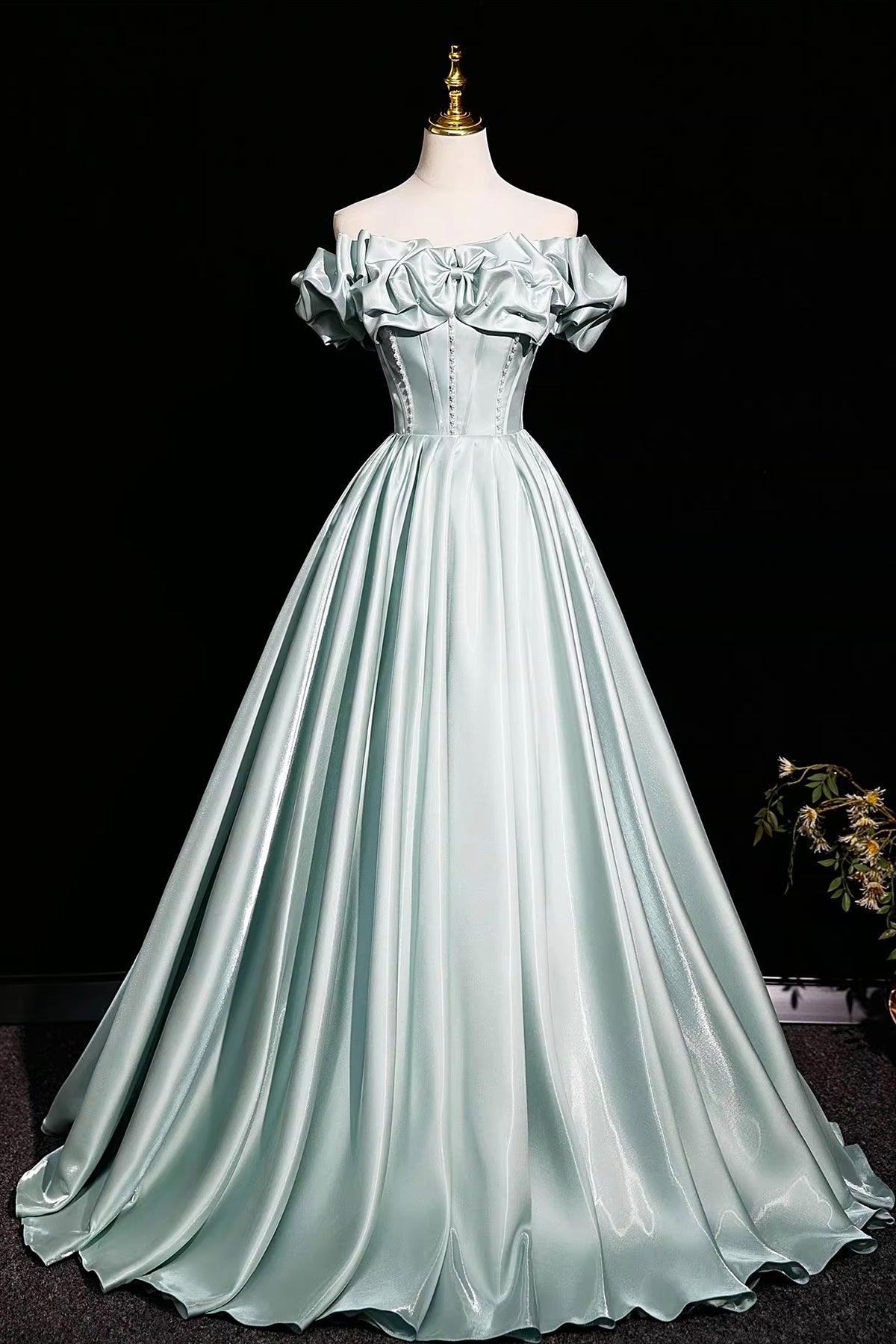 Gray Green Satin Long Prom Dress, Beautiful A-Line Evening Party Dress