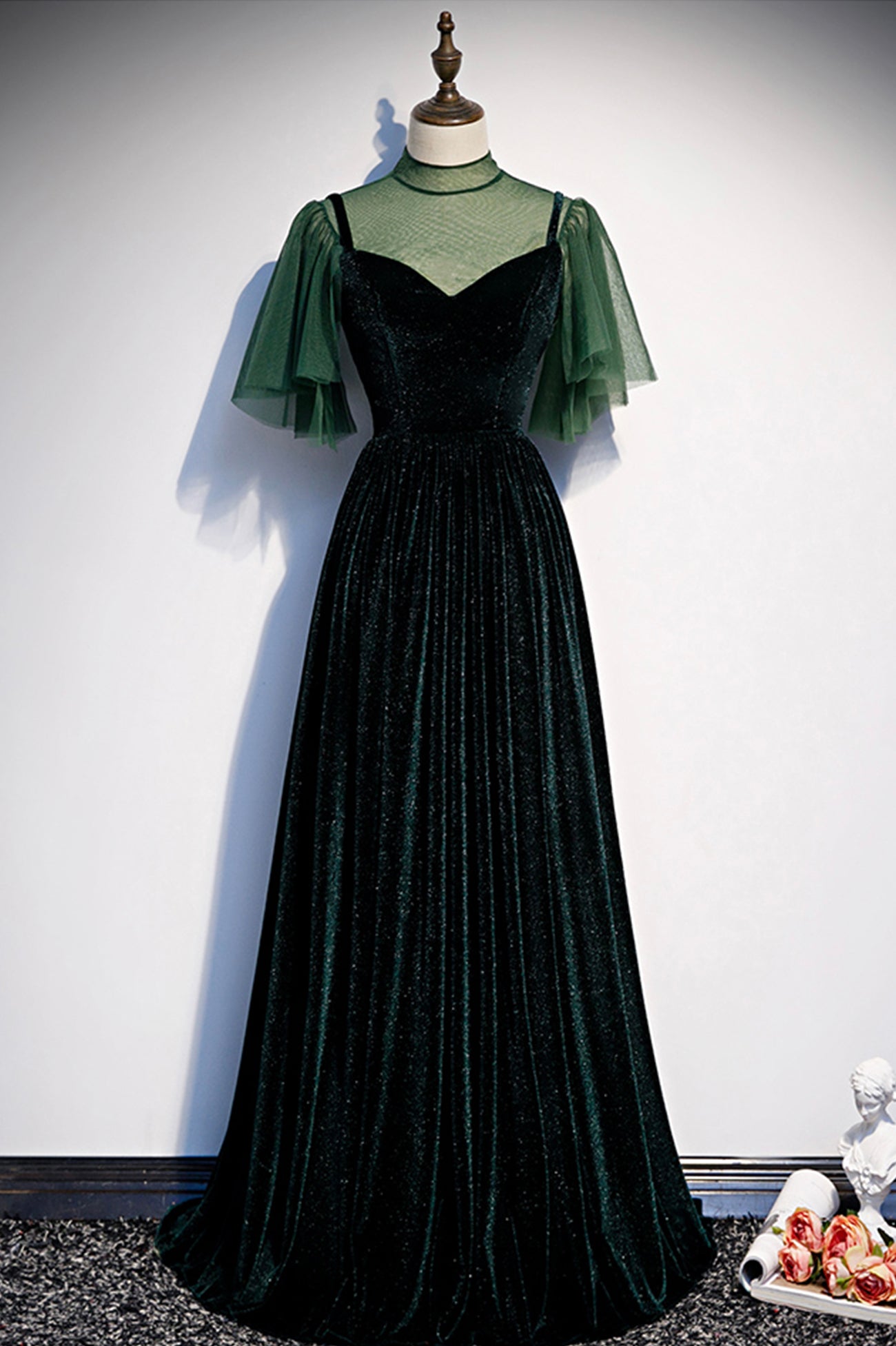 Green Velvet Long A-Line Prom Dress, Green Formal Evening Dress Green Velvet Long A-Line Prom Dress, Green Formal Evening Dress