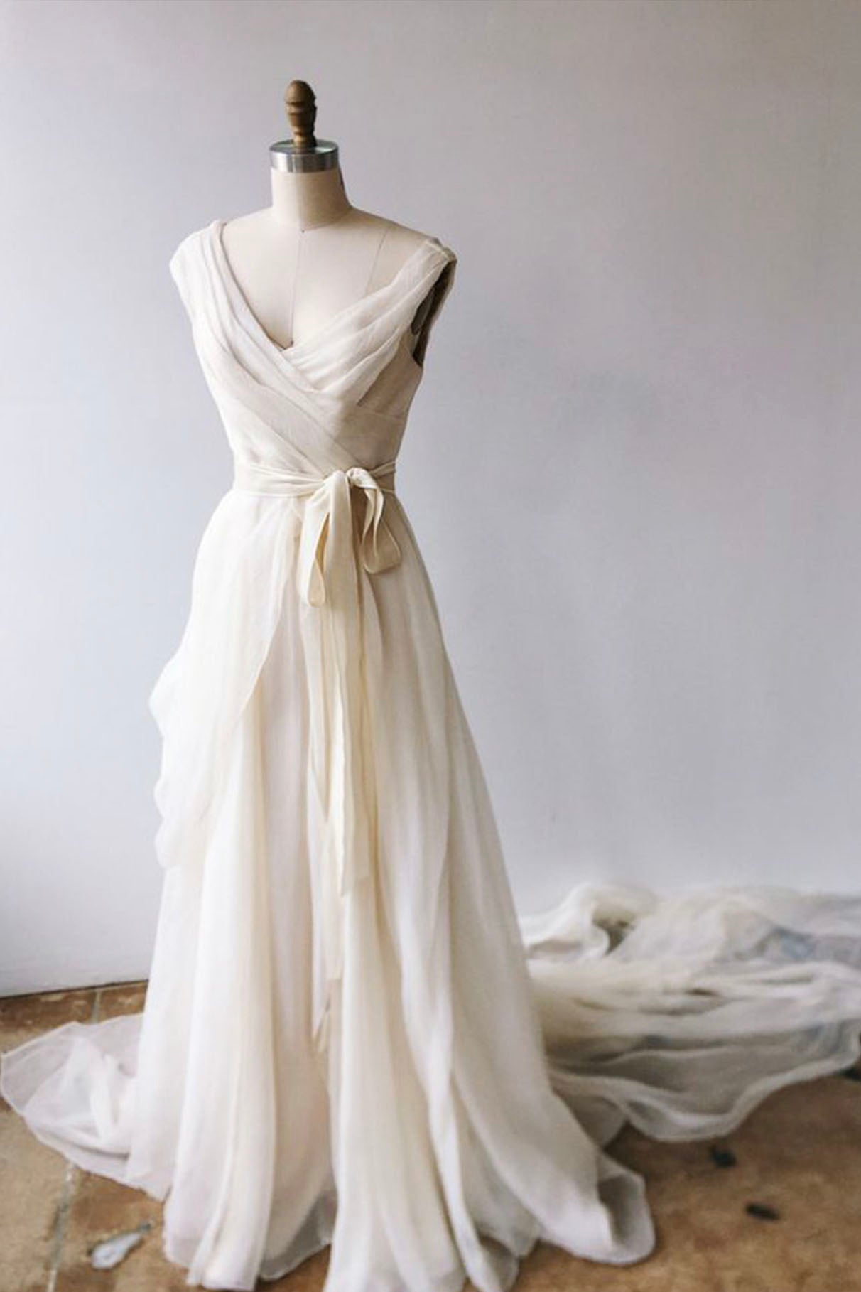 Champagne Chiffon Long A-Line Prom Dress, Simple V-Neck Evening Dress Champagne Chiffon Long A-Line Prom Dress, Simple V-Neck Evening Dress