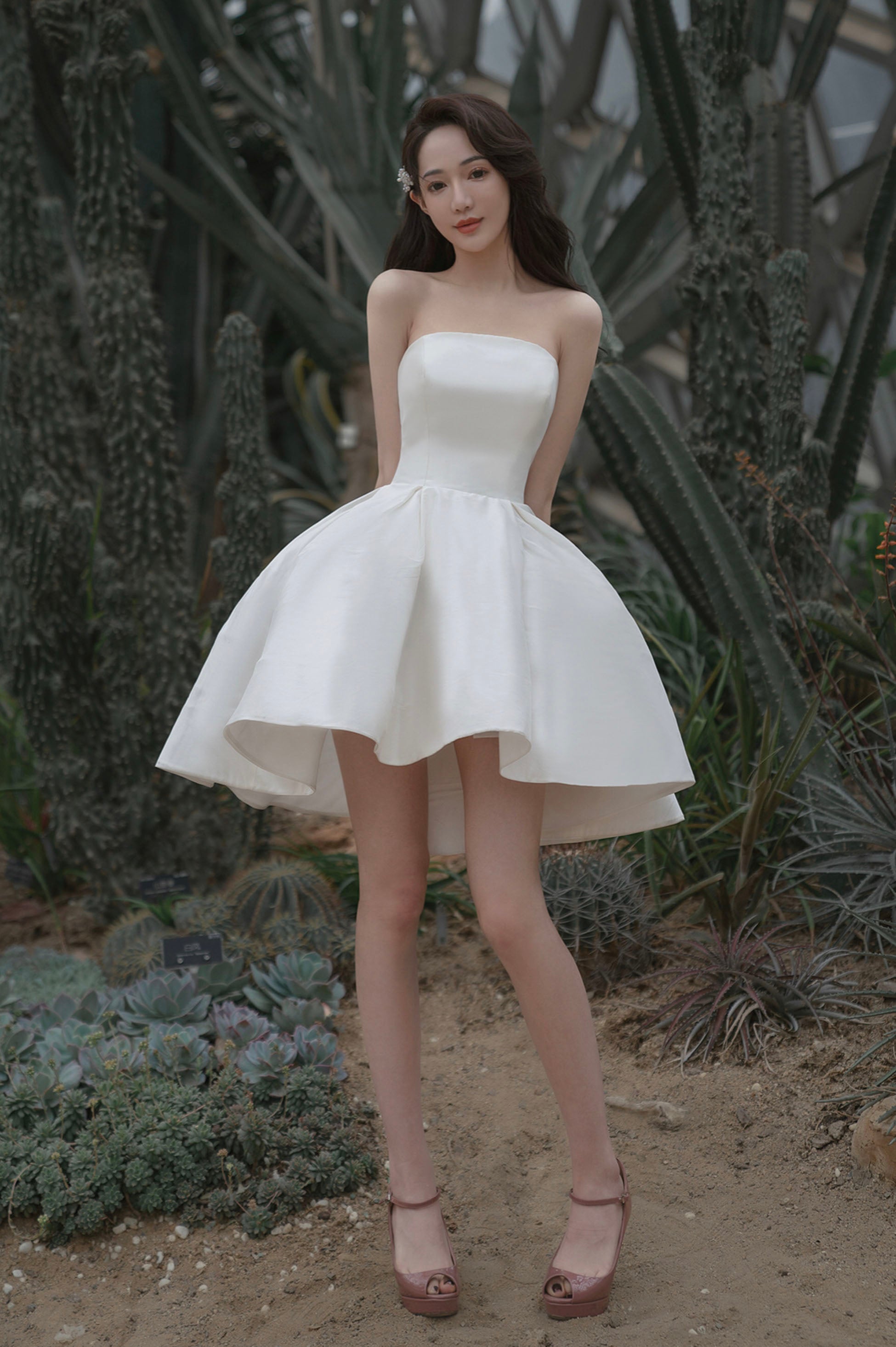 Cute A line Short Sleeves White Long Prom Dress