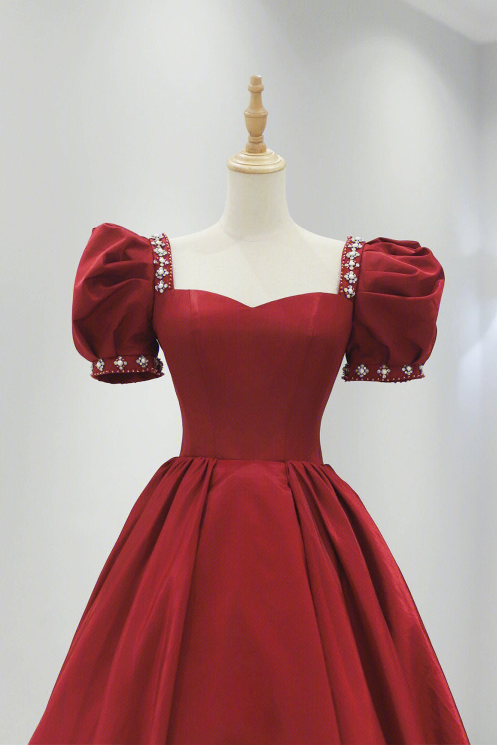 A-Line Satin Burgundy Long Prom Dress, Burgundy Unique design Evening Dresses