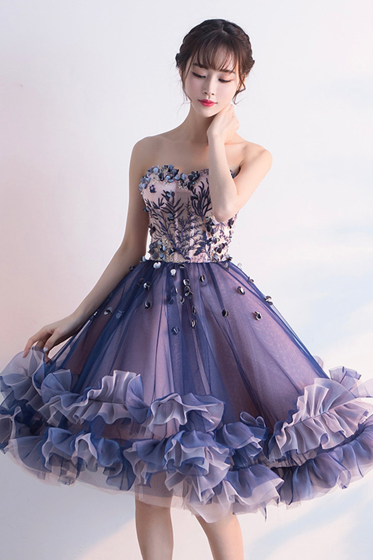 Cute Tulle Short Prom Dress, A-Line Strapless Homecoming Party Dress