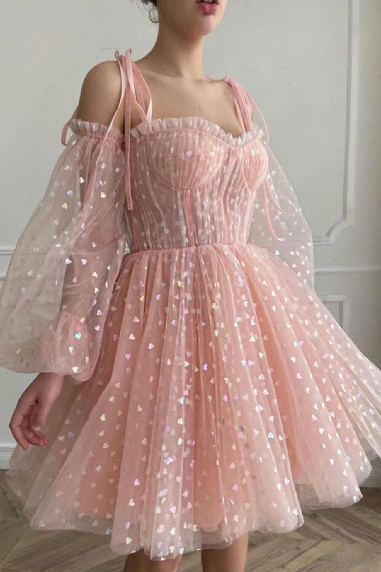 Pink tulle short A line prom dress homecoming dress    S2955