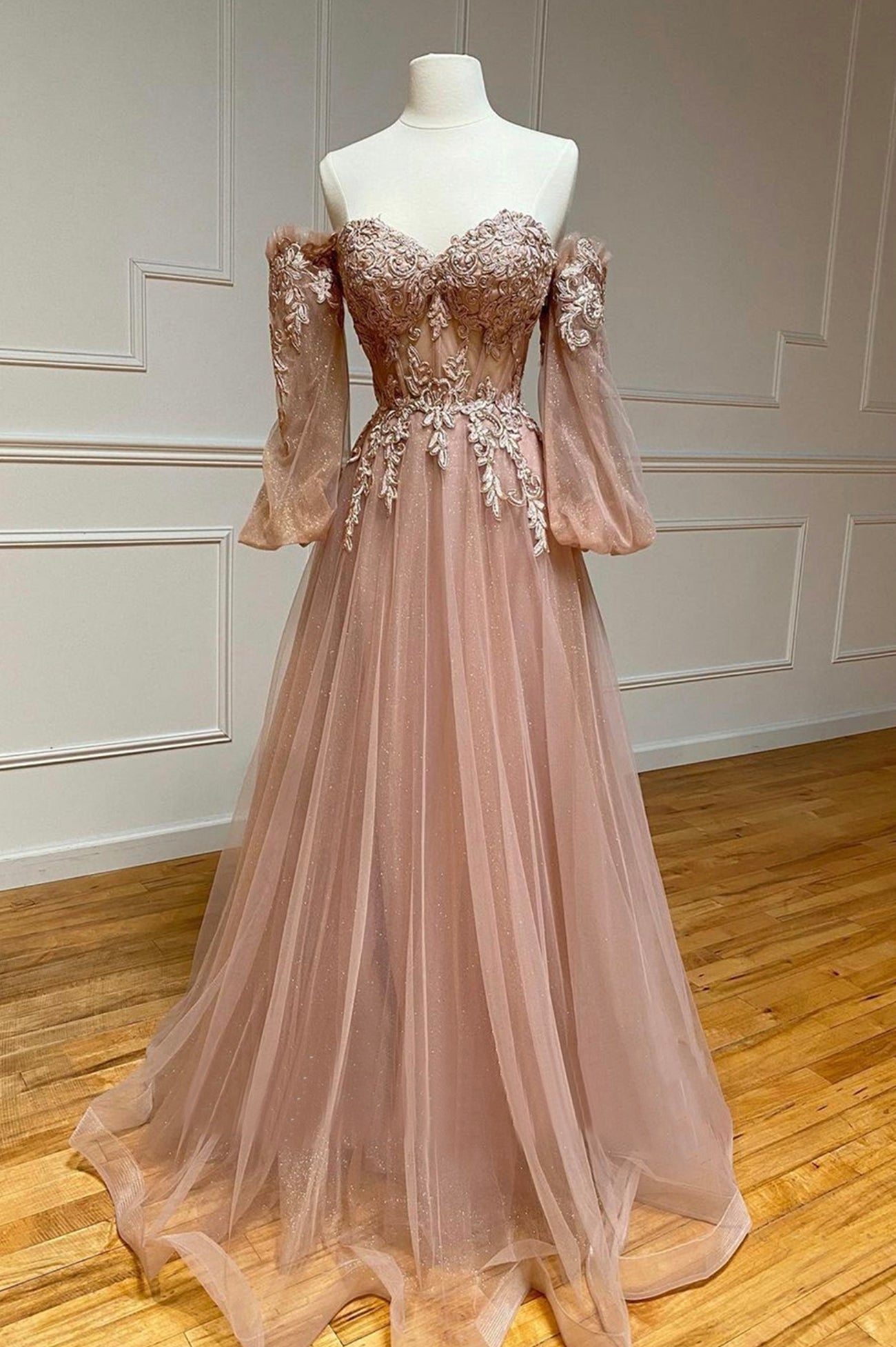 Elegant A Line Strapless Tulle Long Prom Dress, Evening Dress C6157 main image 1