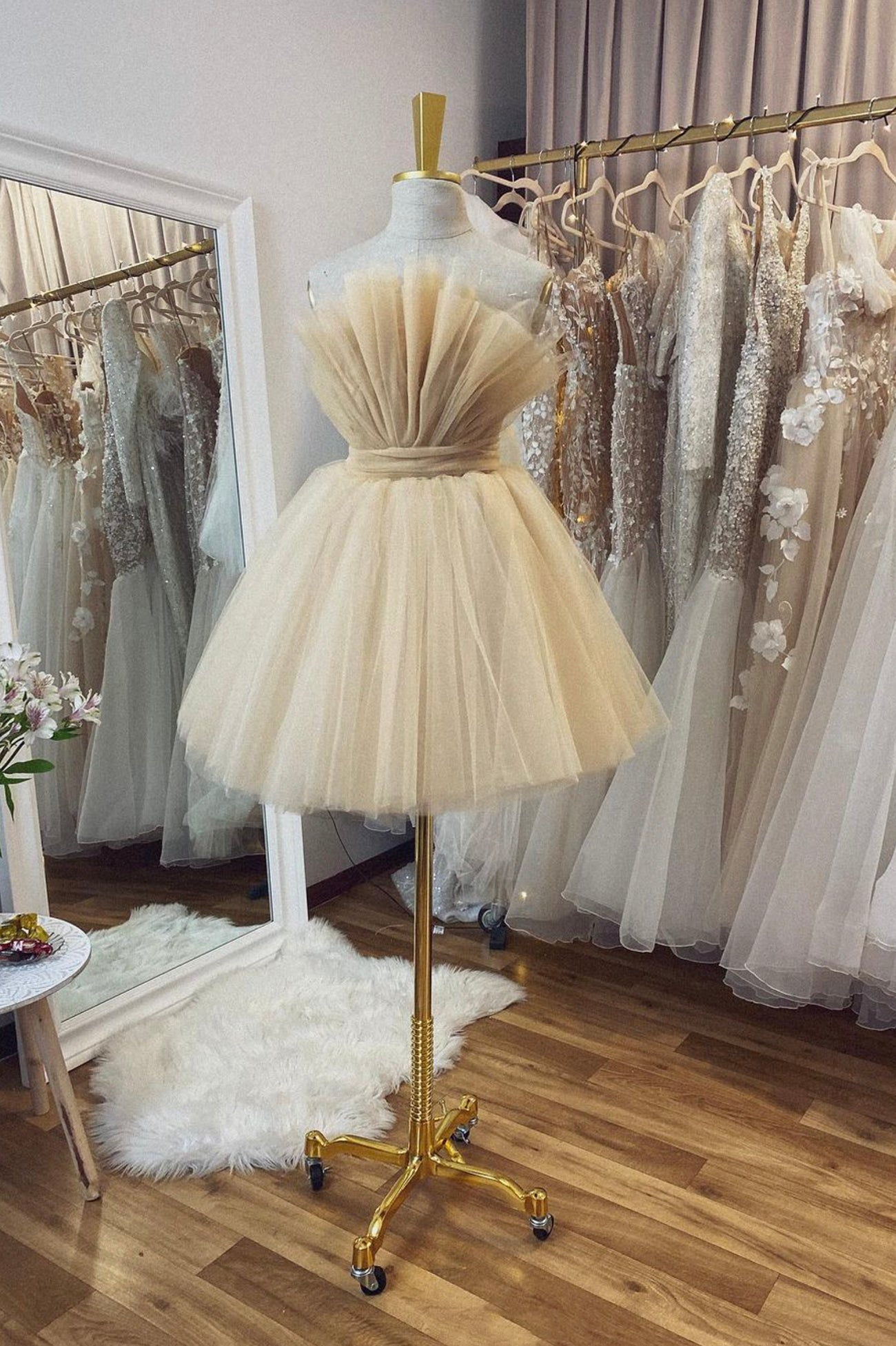 Short Champagne Strapless Dress