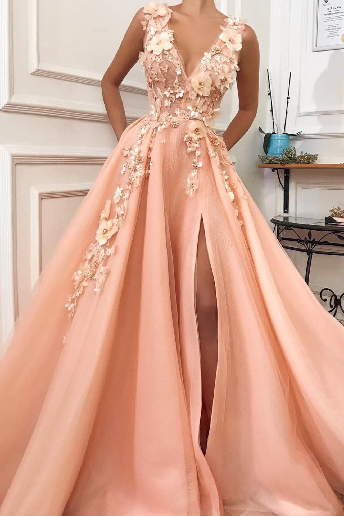 knee length dresses for ladies Peach Pink Off The Shoulder A-line Maxi Long Prom Dress main image 0