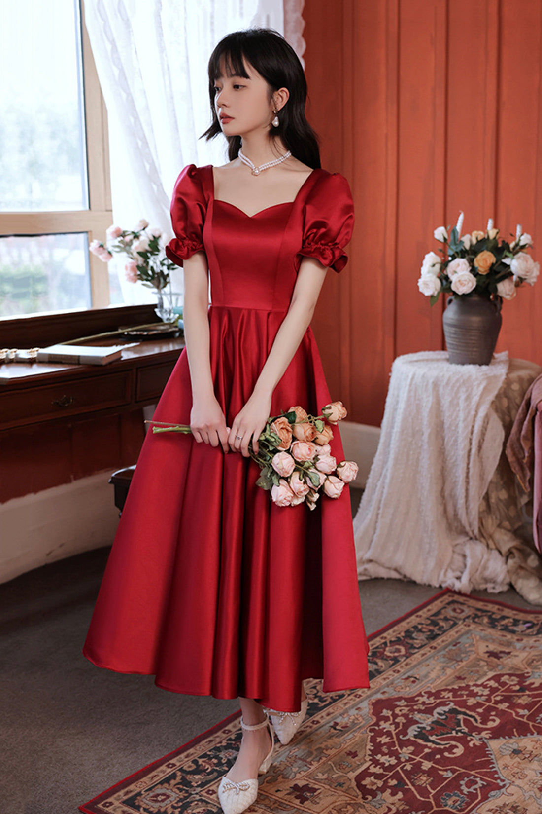 Korean Party Formal Wear Red Elegant Korean Party Dress For Girls