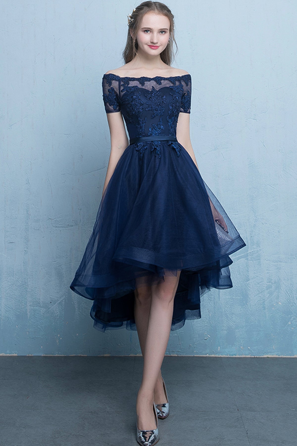 Cute Lace High Low Prom Dress, A-Line Homecoming Party Dress