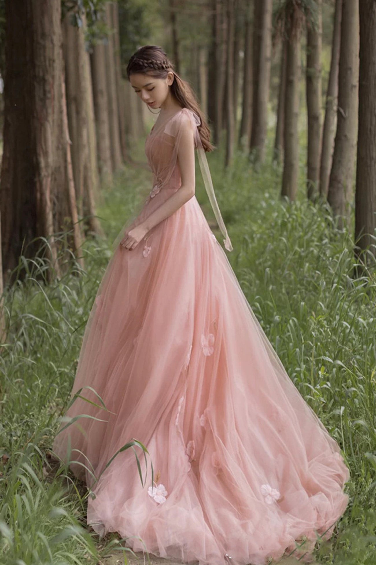 Pink A-Line Tulle Floor Length Prom Dress, Beautiful Evening Graduatio Pink A-Line Tulle Floor Length Prom Dress, Beautiful Evening Graduatio