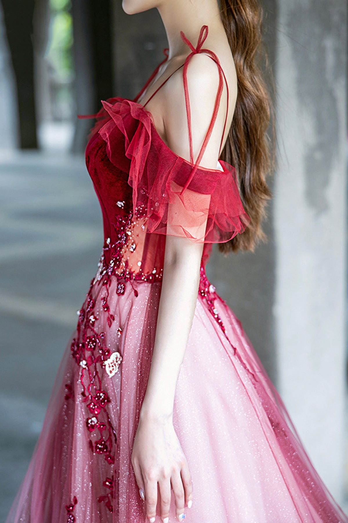 Red Velvet Tulle Long Prom Dress, Lovely A-Line Graduation Dress