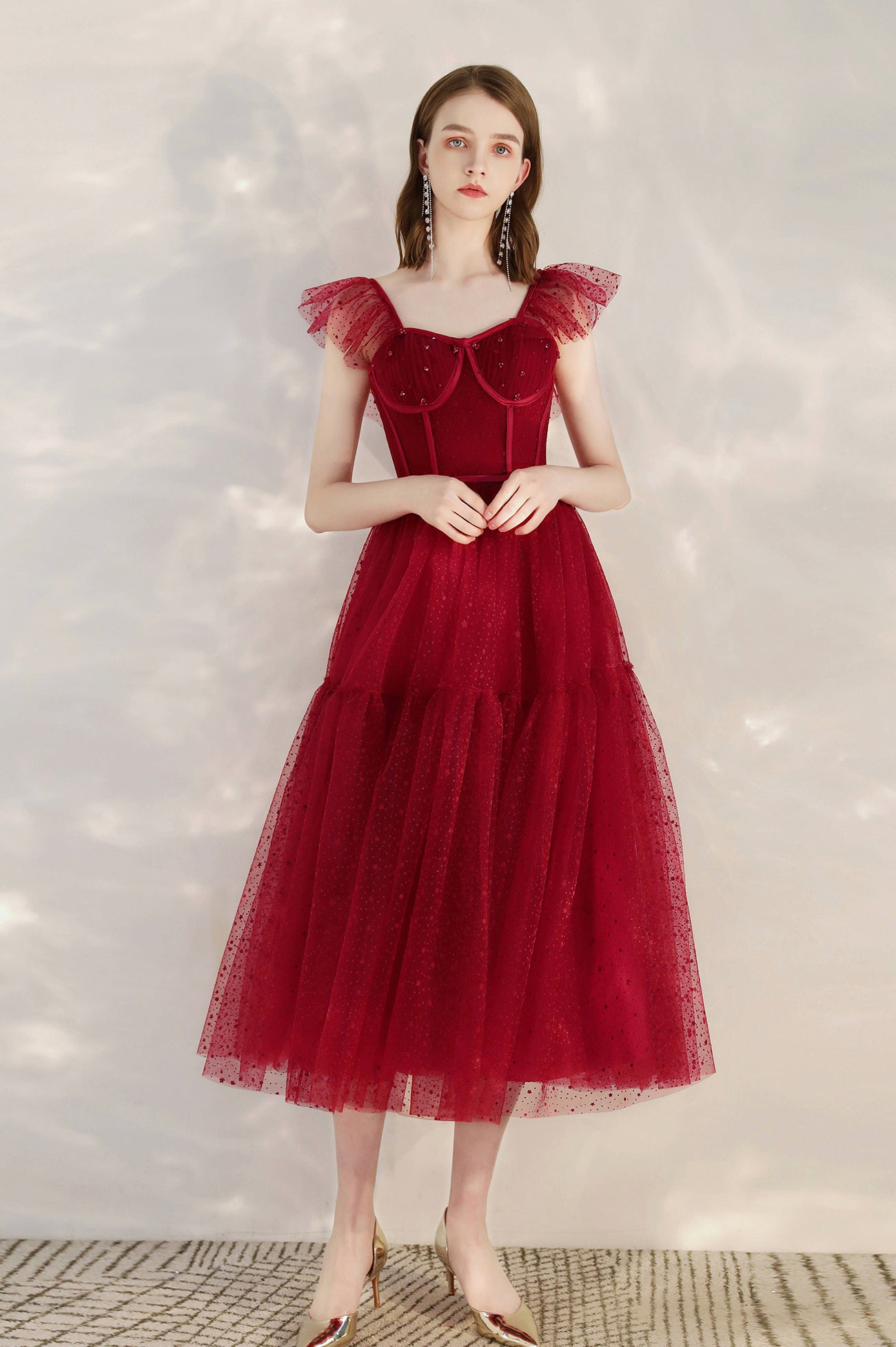 Burgundy Tulle Short Prom Dress, Cute A-Line Homecoming Party Dress Burgundy Tulle Short Prom Dress, Cute A-Line Homecoming Party Dress