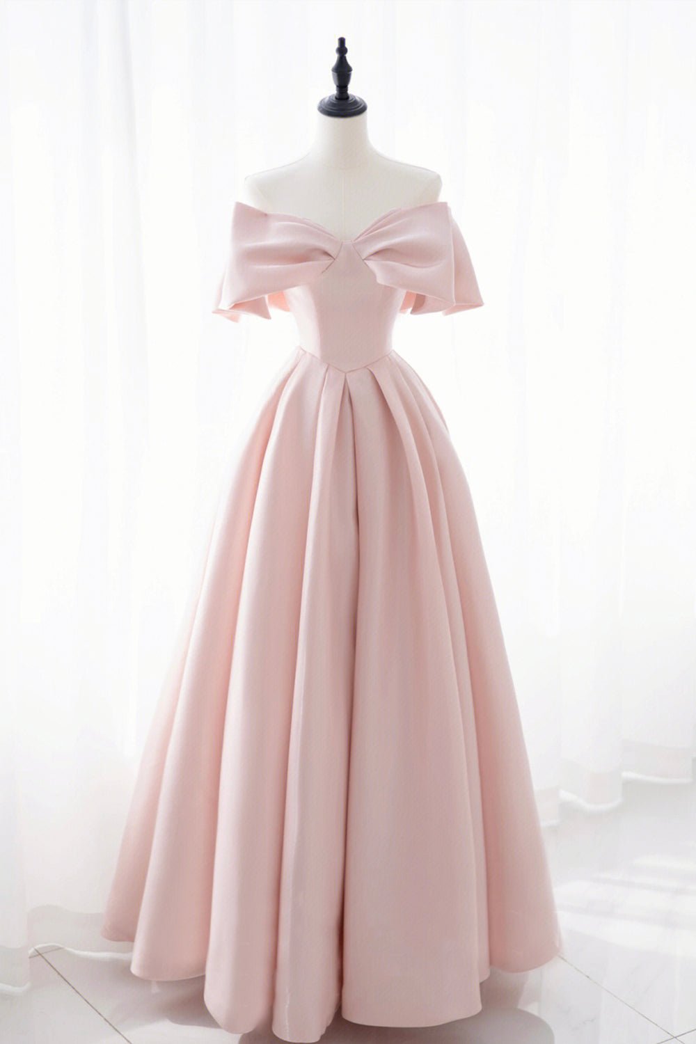 Pink Satin Long Prom Dress, Cute Off Shoulder Evening Dress Pink Satin Long Prom Dress, Cute Off Shoulder Evening Dress