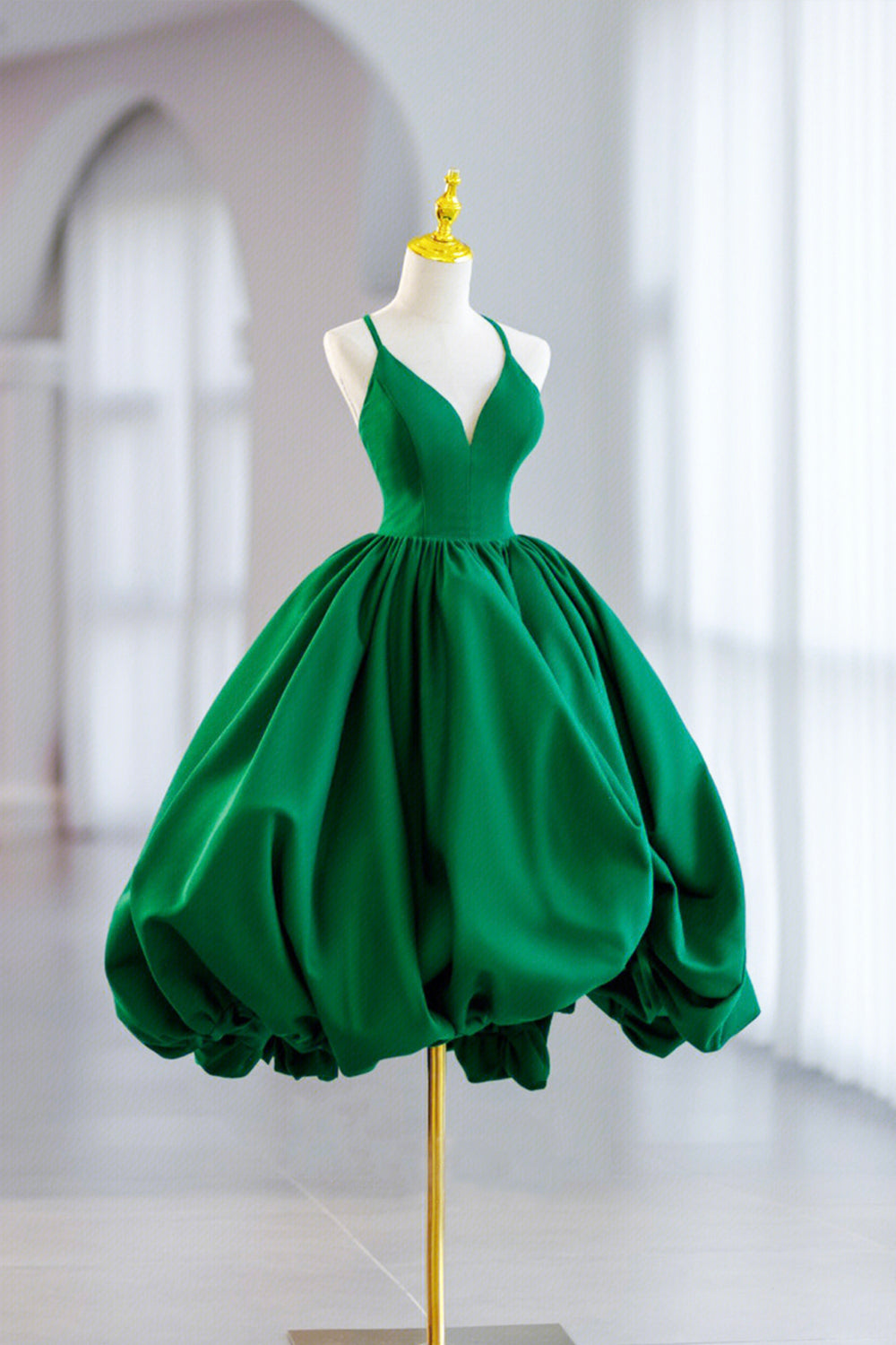 Green Satin Short A-Line Prom Dress, Green V-Neck Party Dress Green Satin Short A-Line Prom Dress, Green V-Neck Party Dress