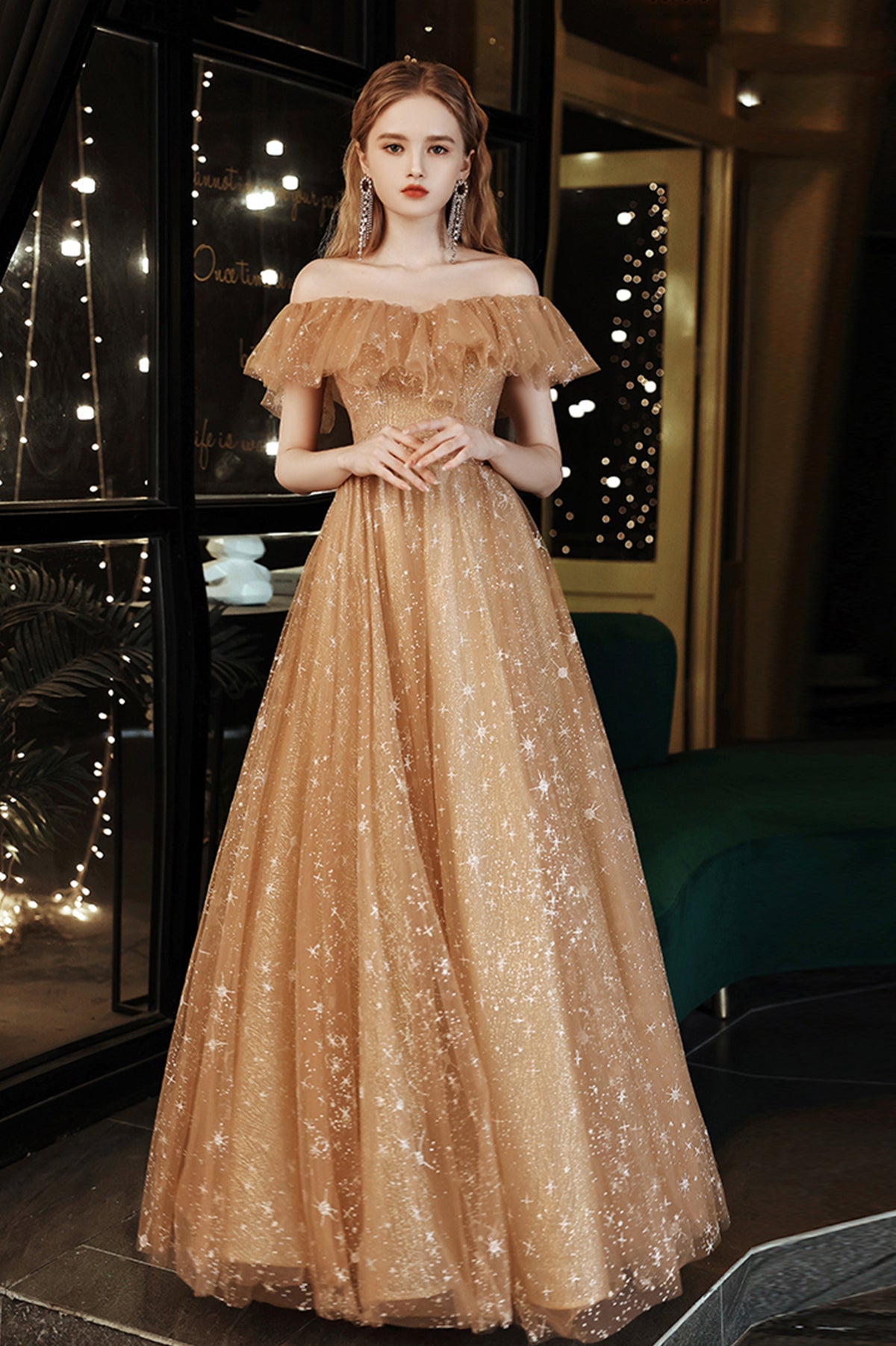 Cute Tulle Off the Shoulder Prom Dress, A-Line Tulle Graduation Dress