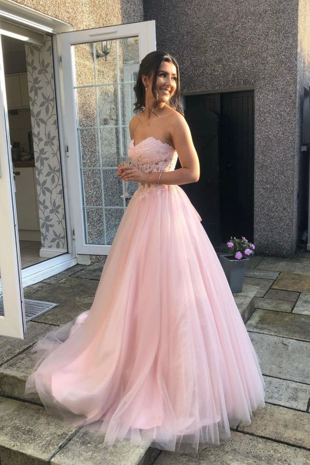 Pink Long Pretty Prom Dresses Evening Gown Pink Prom Dress And