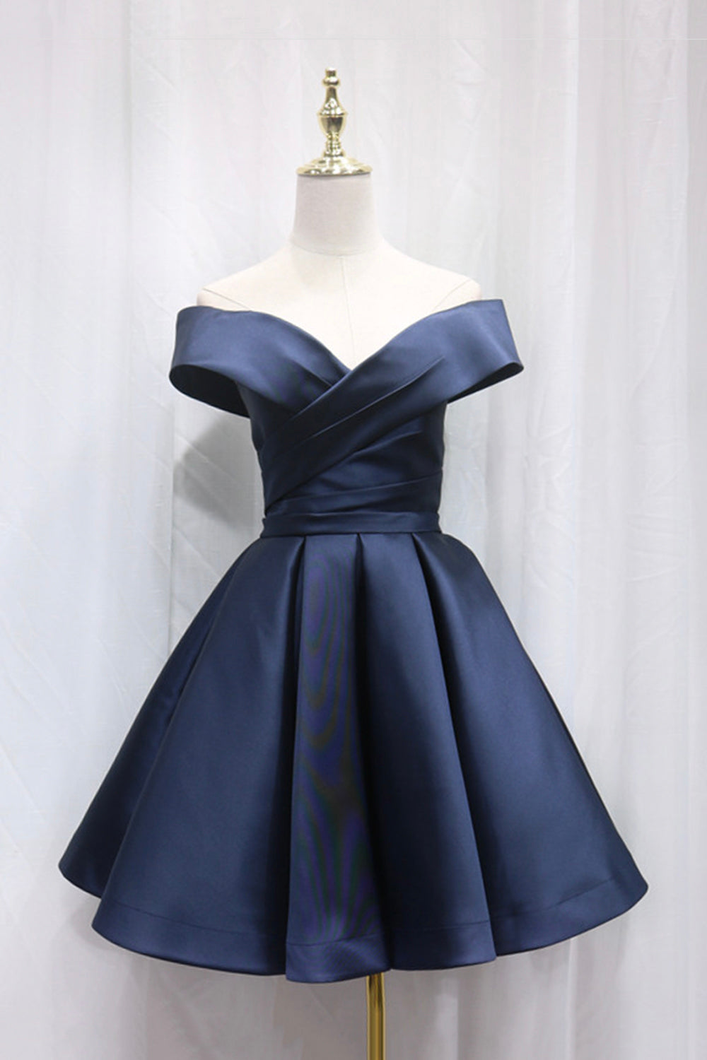 Simple Satin Short Prom Dress, Off Shoulder Blue Party Dress Simple Satin Short Prom Dress, Off Shoulder Blue Party Dress