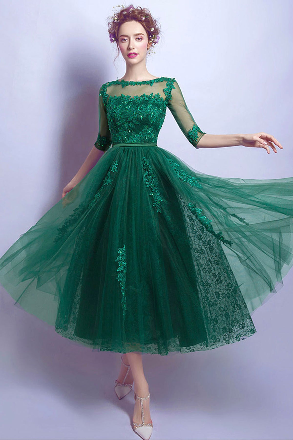 Green Tulle and Lace Short Homecoming Dress, Cute A-Line Evening Party Dress