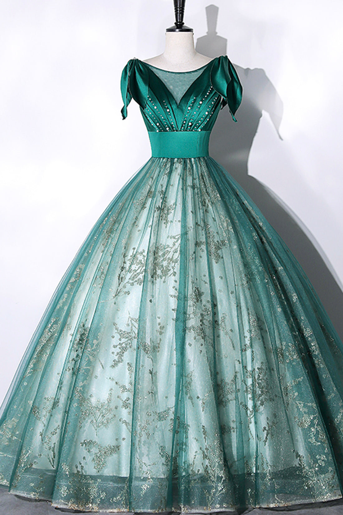 Green Satin Tulle Long Prom Dress, Elegant A-Line Formal Dress Green Satin Tulle Long Prom Dress, Elegant A-Line Formal Dress