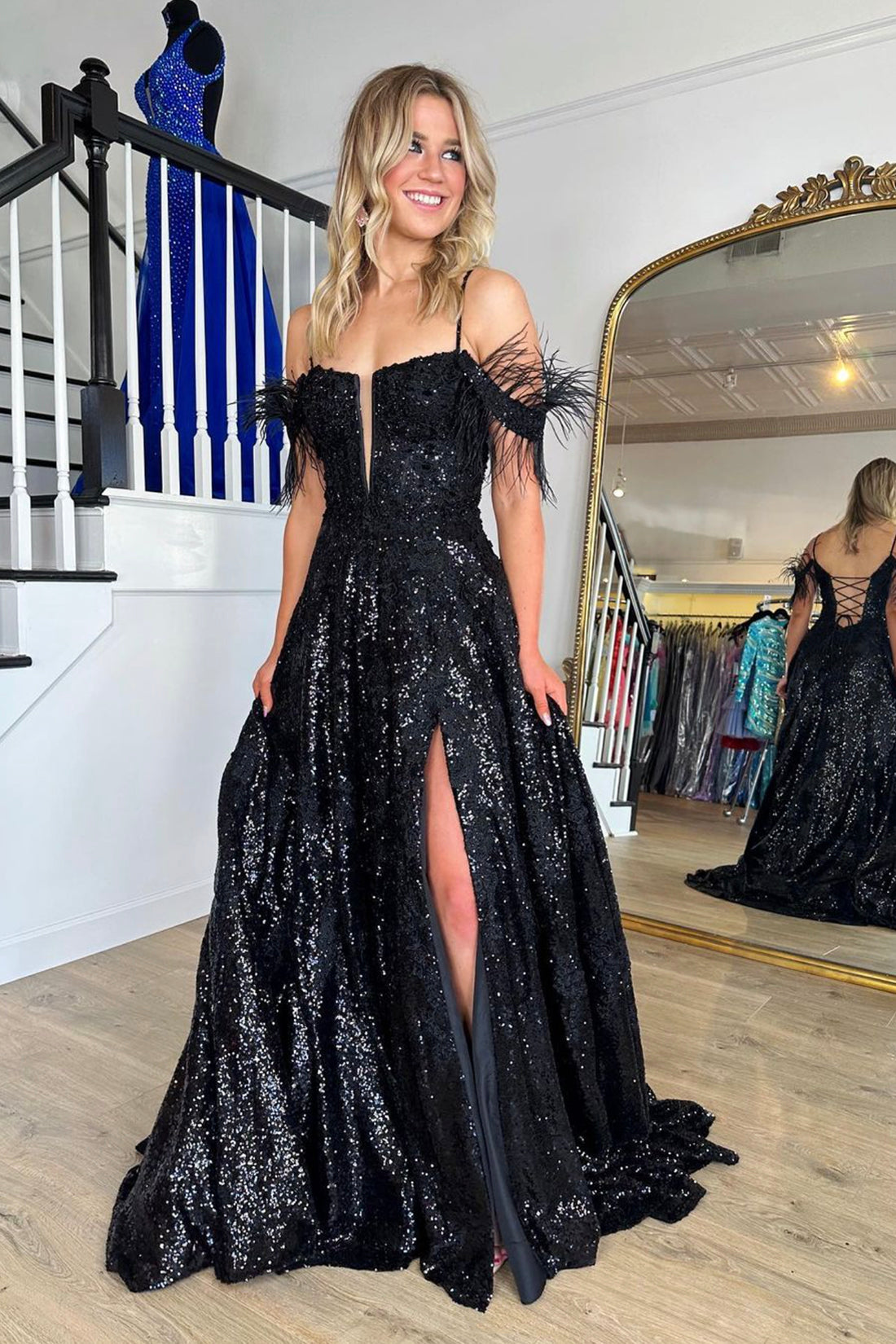 Black Sequins Lace Long Prom Dress, Black Evening Party Dress Black Sequins Lace Long Prom Dress, Black Evening Party Dress