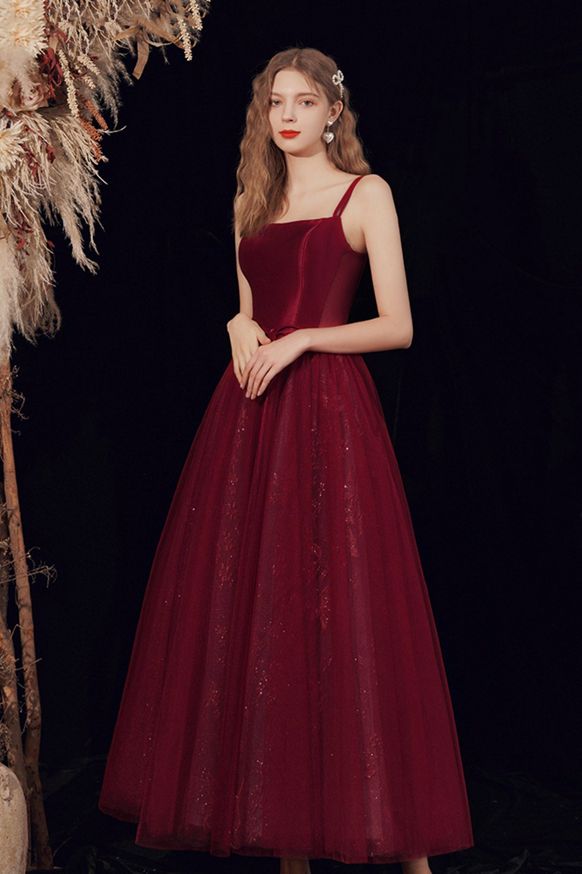 Vintage Burgundy Long Prom Dresses