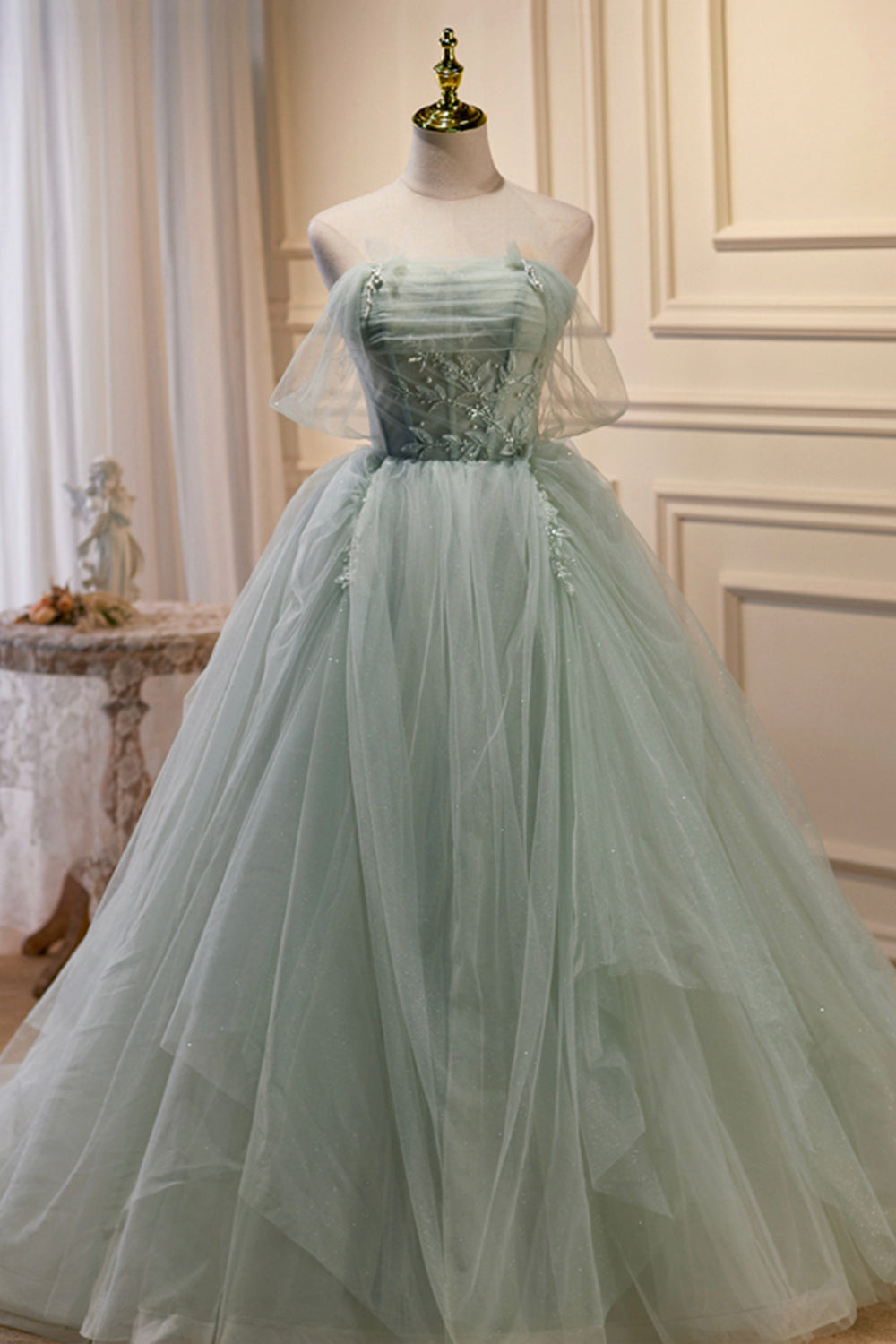 gray green prom dress Sage Green Long Prom Gown: Andrea and Leo A1259 Sage / 2