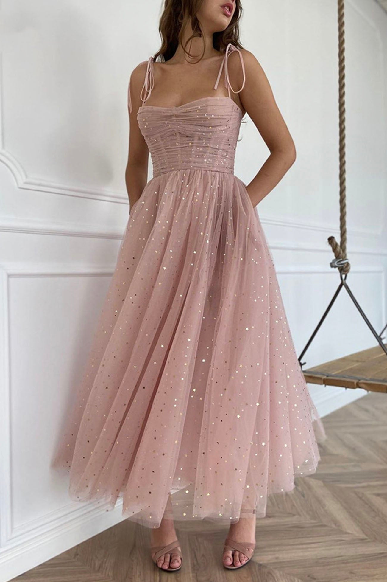Spaghetti Straps Tulle Short Prom Dress, Pink A-Line Evening Party Dre Spaghetti Straps Tulle Short Prom Dress, Pink A-Line Evening Party Dre