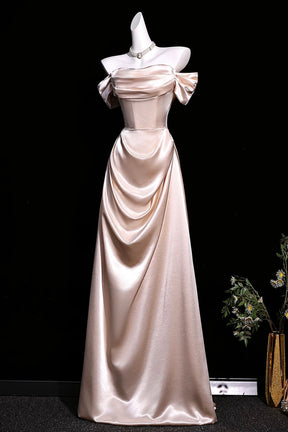 Pink Draped Satin Off Shoulder Prom Gown Luxury Formal Maxi Dress