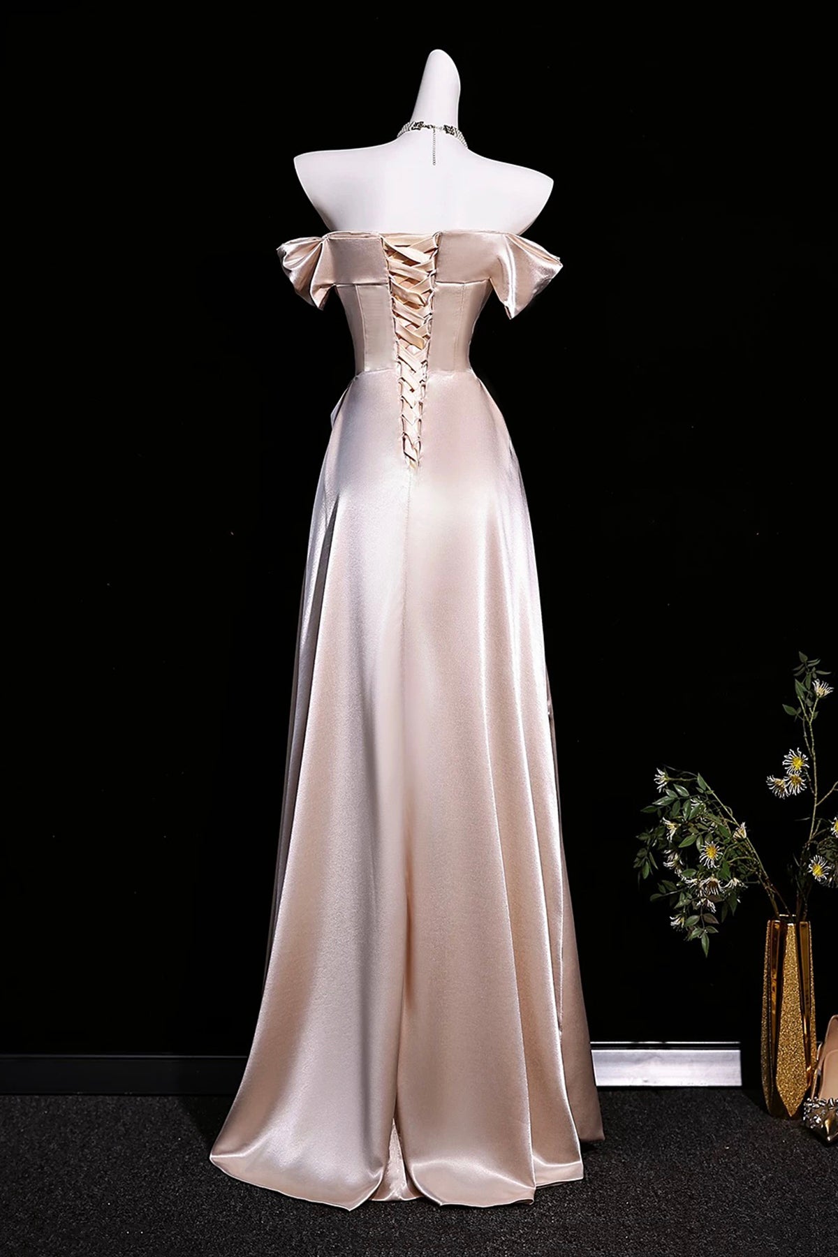 Pink Draped Satin Off Shoulder Prom Gown Luxury Formal Maxi Dress