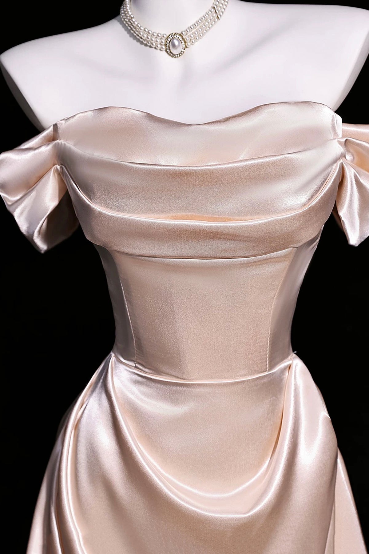 Pink Draped Satin Off Shoulder Prom Gown Luxury Formal Maxi Dress