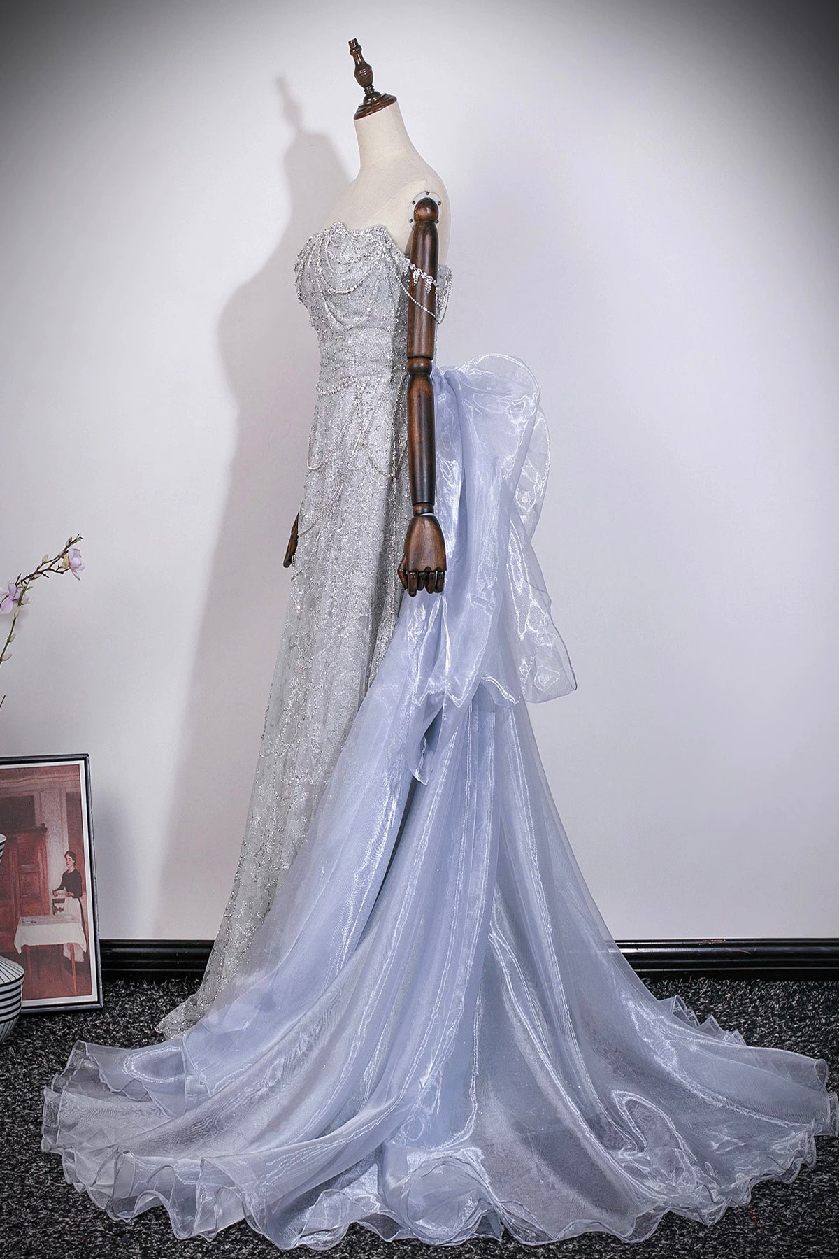 Gray Glitter Detachable Overskirt Prom Dress | Luxury Evening Gown