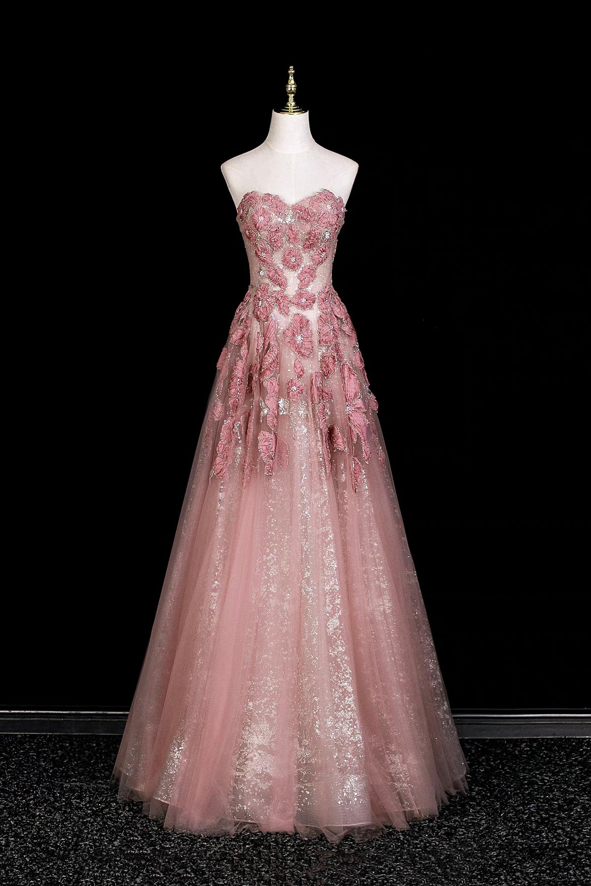 Dusty Pink 3D Floral Halter Sheer Tulle Long Evening Gown With Cape