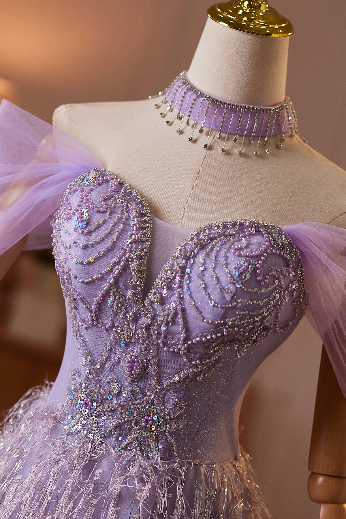 Purple Tulle Off-the-Shoulder Homecoming Party Dress with Crystal Beading