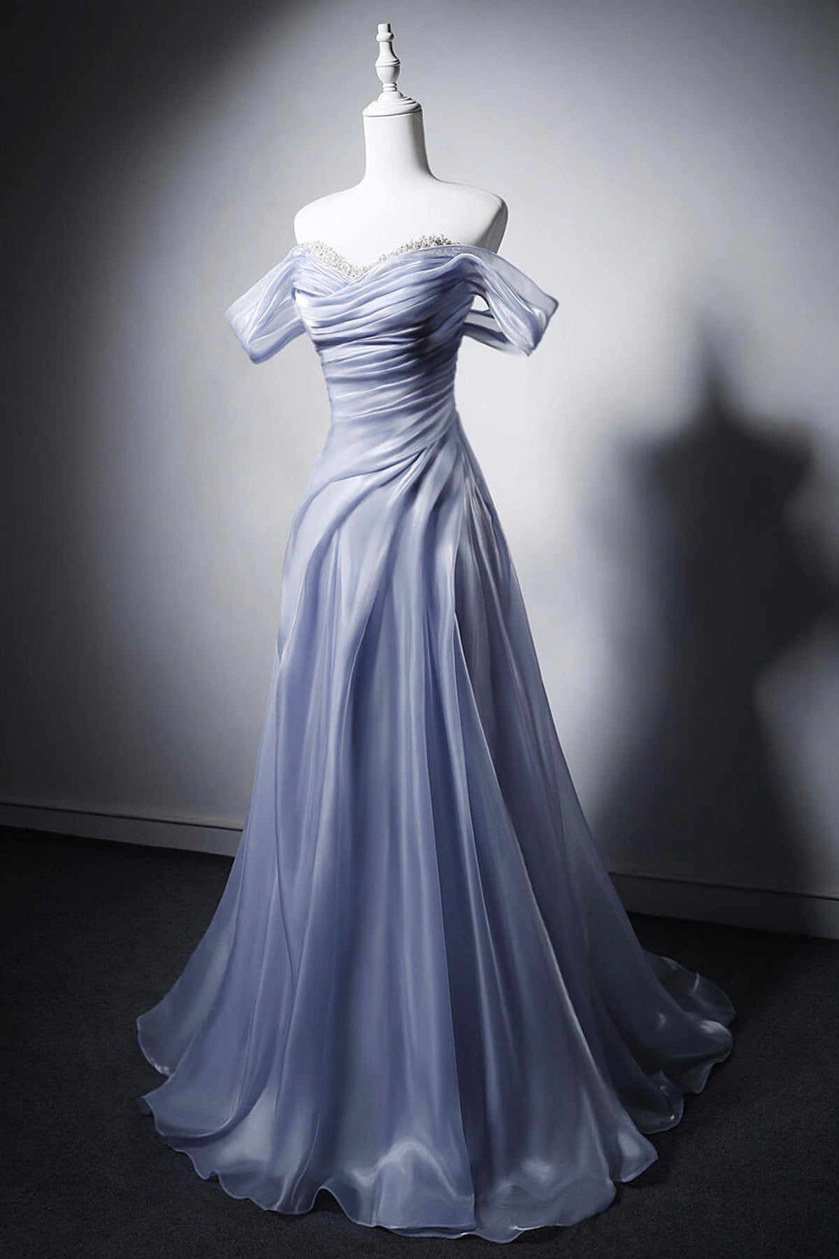 Luxury Dusty Blue Off-the-Shoulder Evening Dress for Formal Events