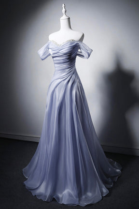 Luxury Dusty Blue Off-the-Shoulder Evening Dress for Formal Events
