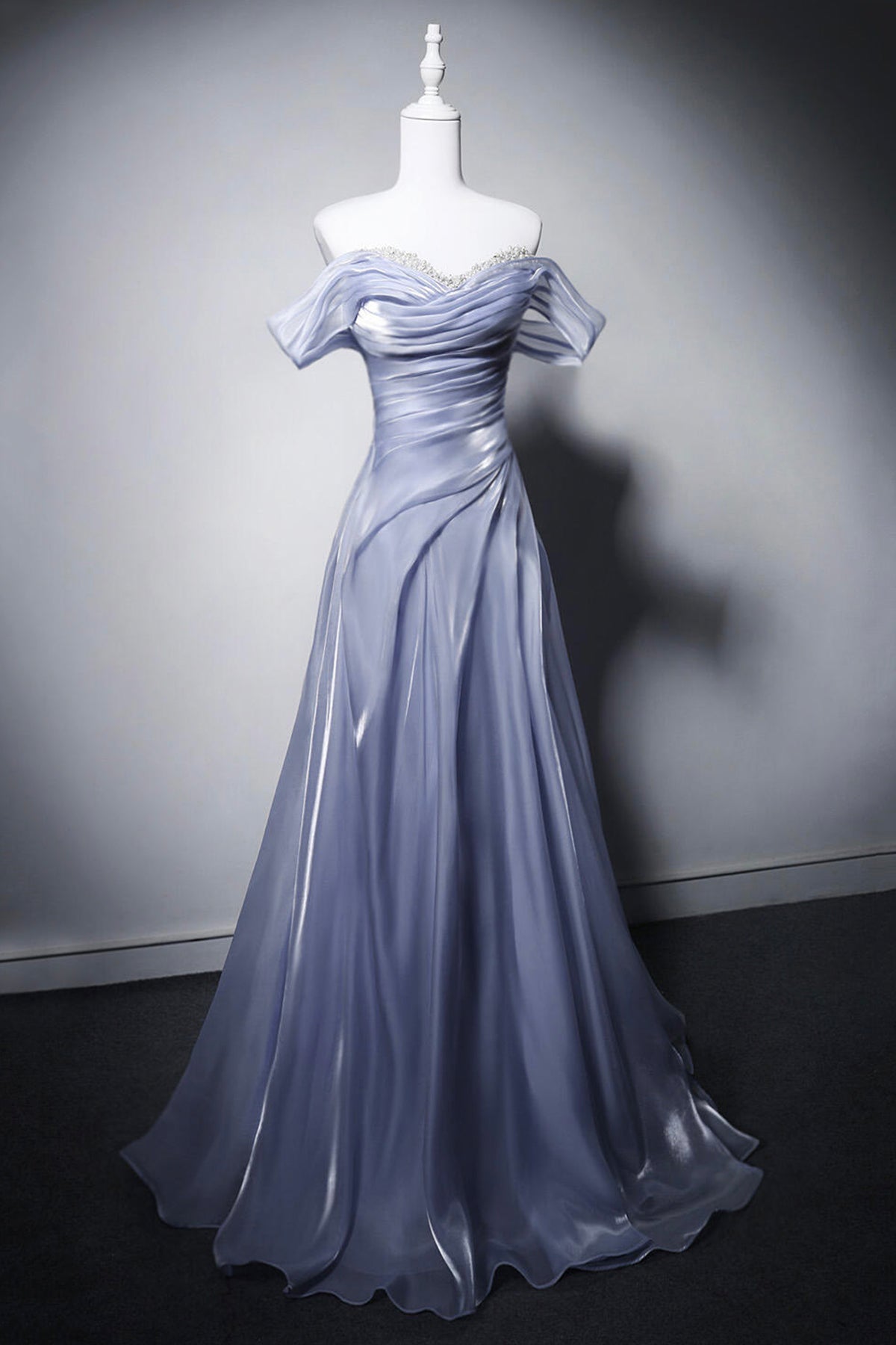 Luxury Dusty Blue Off-the-Shoulder Evening Dress for Formal Events