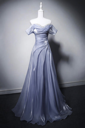 Luxury Dusty Blue Off-the-Shoulder Evening Dress for Formal Events